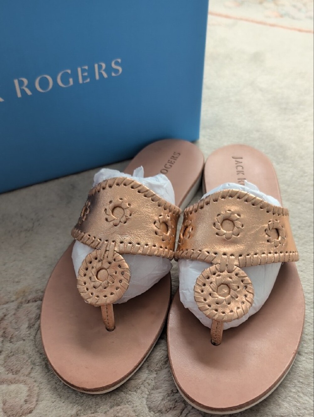🛥️🌴 Jack Rogers 🌴🛥️ Boating Jacks Rose Gold Leather Thong Sandals sz 8 EUC